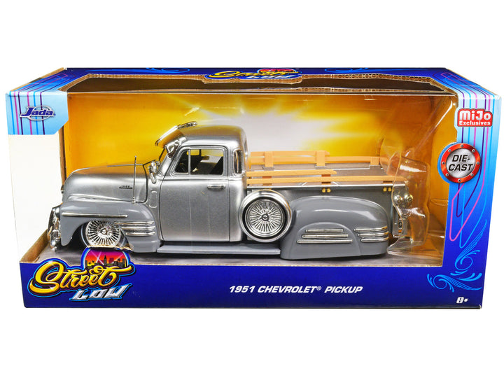 1951 Chevrolet 3100 Pickup Truck Lowrider Silver Metallic and Gray "Street Low" Series 1/24 Diecast Model Car by Jada-0