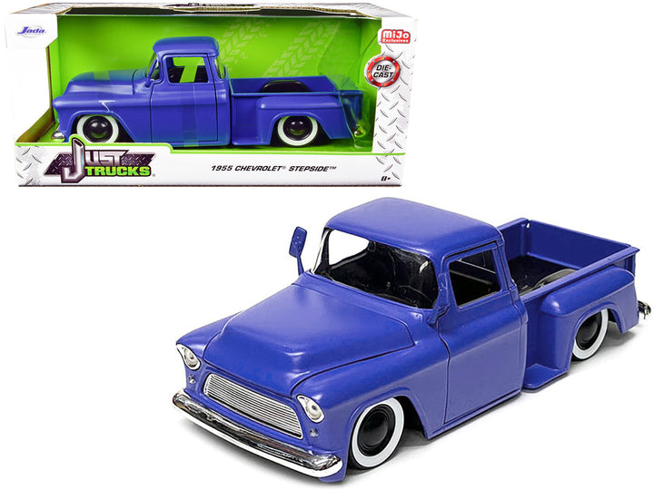 1955 Chevrolet Stepside Pickup Truck Matt Blue "Just Trucks" Series 1/24 Diecast Model Car by Jada-0