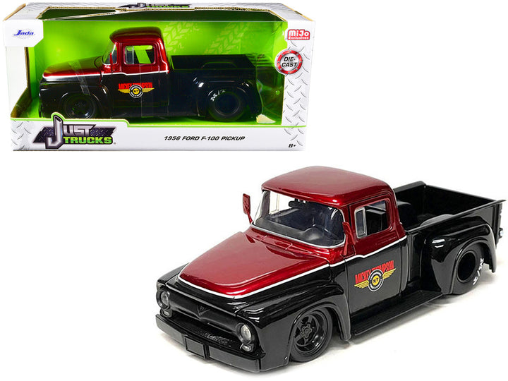 1956 Ford F-100 Pickup Truck "Mickey Thompson Performance Tires & Wheels" Black and Red Metallic "Just Trucks" Series 1/24 Diecast Model Car by Jada-0