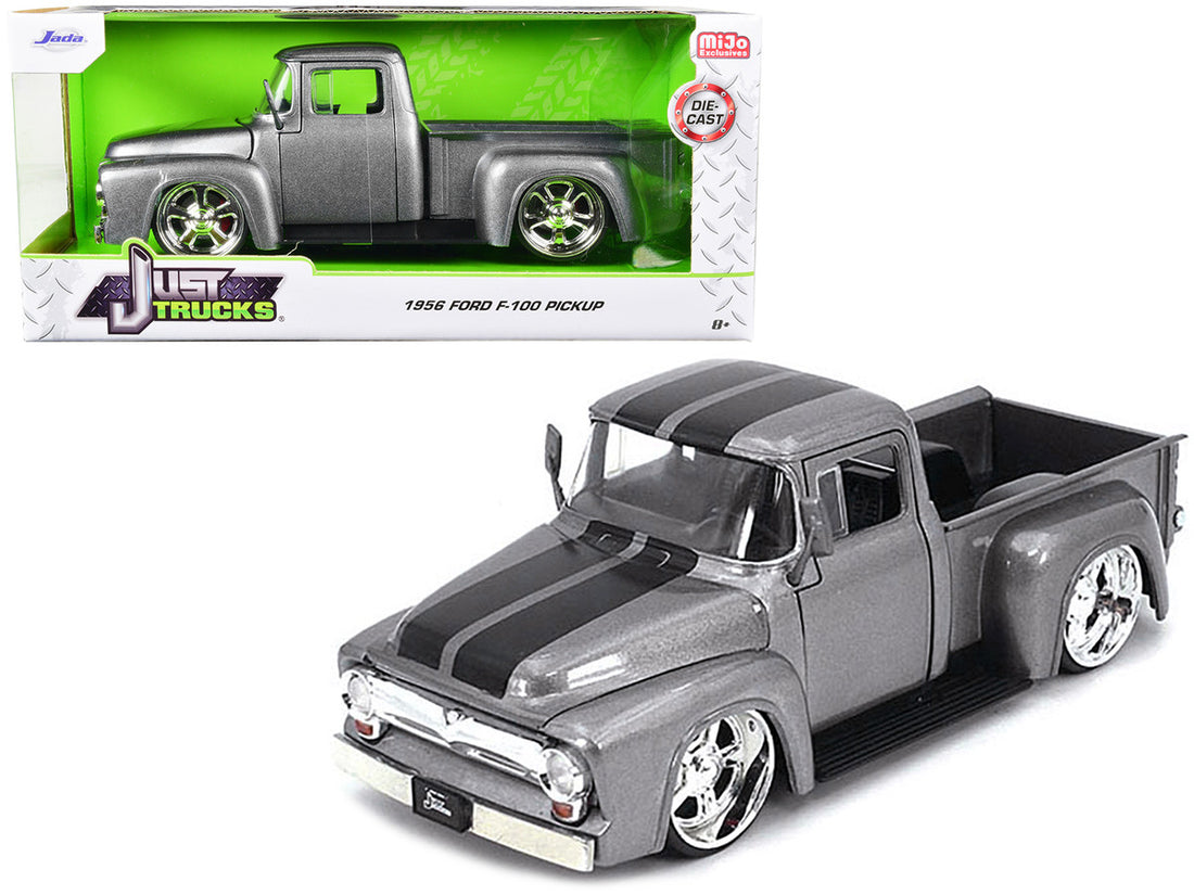 1956 Ford F-100 Pickup Truck Gray Metallic with Black Stripes "Just Trucks" Series 1/24 Diecast Model Car by Jada-0