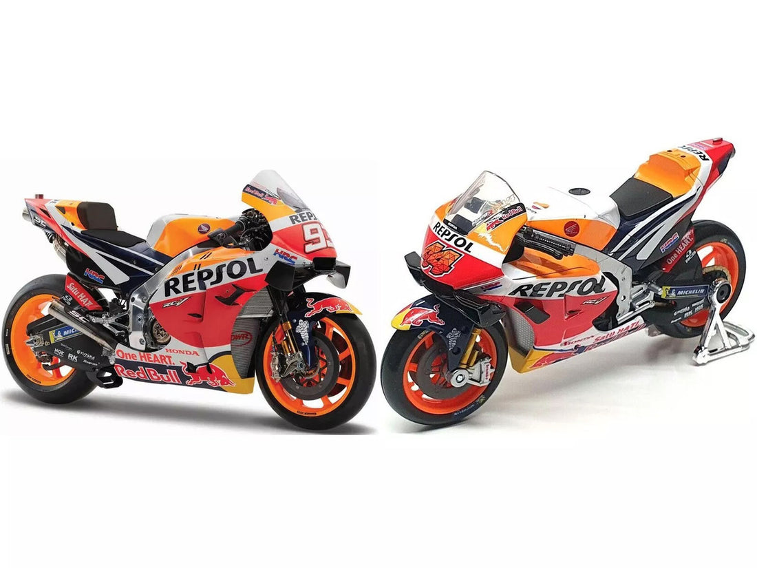 Honda RC213V #44 Pol Espargaro and #93 Marc Marquez "Repsol Honda Team" "MotoGP World Championship" (2021) Set of 2 Motorcycles 1/18 Diecast Models by Maisto-0