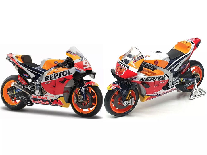 Honda RC213V #44 Pol Espargaro and #93 Marc Marquez "Repsol Honda Team" "MotoGP World Championship" (2021) Set of 2 Motorcycles 1/18 Diecast Models by Maisto-0