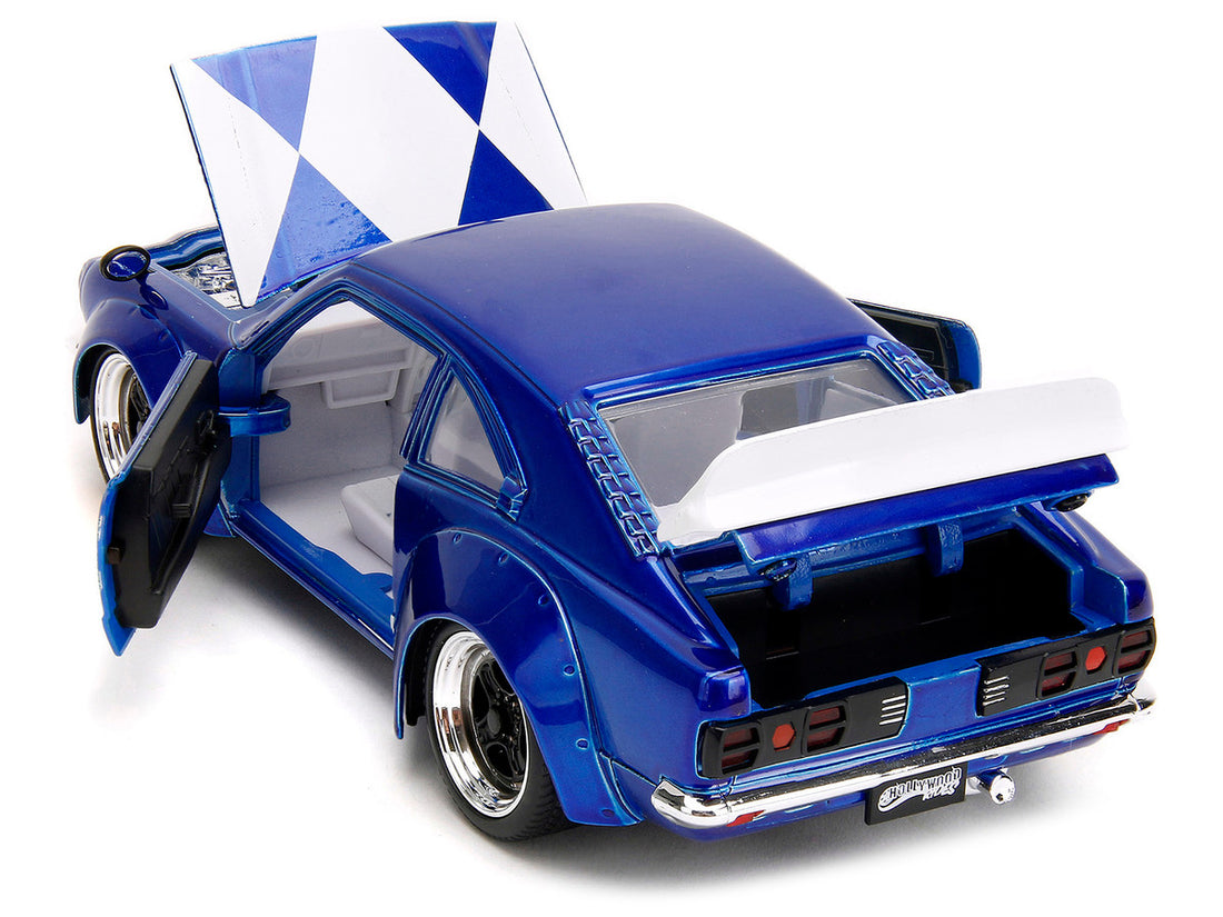 1974 Mazda RX-3 Candy Blue with White Interior and Graphics and Blue Ranger Diecast Figure "Power Rangers" "Hollywood Rides" Series 1/24 Diecast Model Car by Jada-3