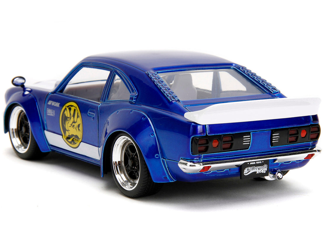 1974 Mazda RX-3 Candy Blue with White Interior and Graphics and Blue Ranger Diecast Figure "Power Rangers" "Hollywood Rides" Series 1/24 Diecast Model Car by Jada-4