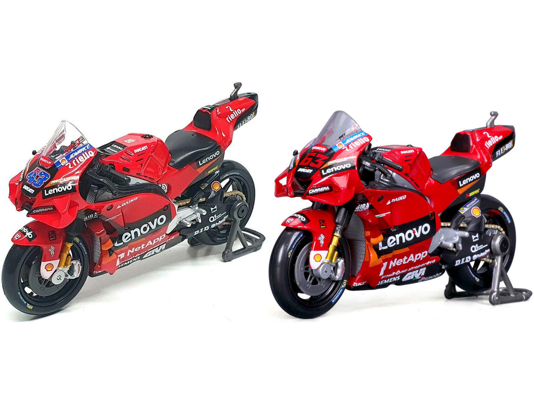 Ducati Desmosedici GP #43 Jack Miller and #63 Francesco Bagnaia "Ducati Lenovo Team" Team Champions "MotoGP World Championship" (2022) Set of 2 Motorcycles 1/18 Diecast Models by Maisto-1