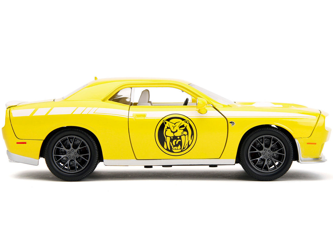 2015 Dodge Challenger SRT Hellcat Yellow with Graphics and Yellow Ranger Diecast Figure "Power Rangers" "Hollywood Rides" Series 1/24 Diecast Model Car by Jada-2