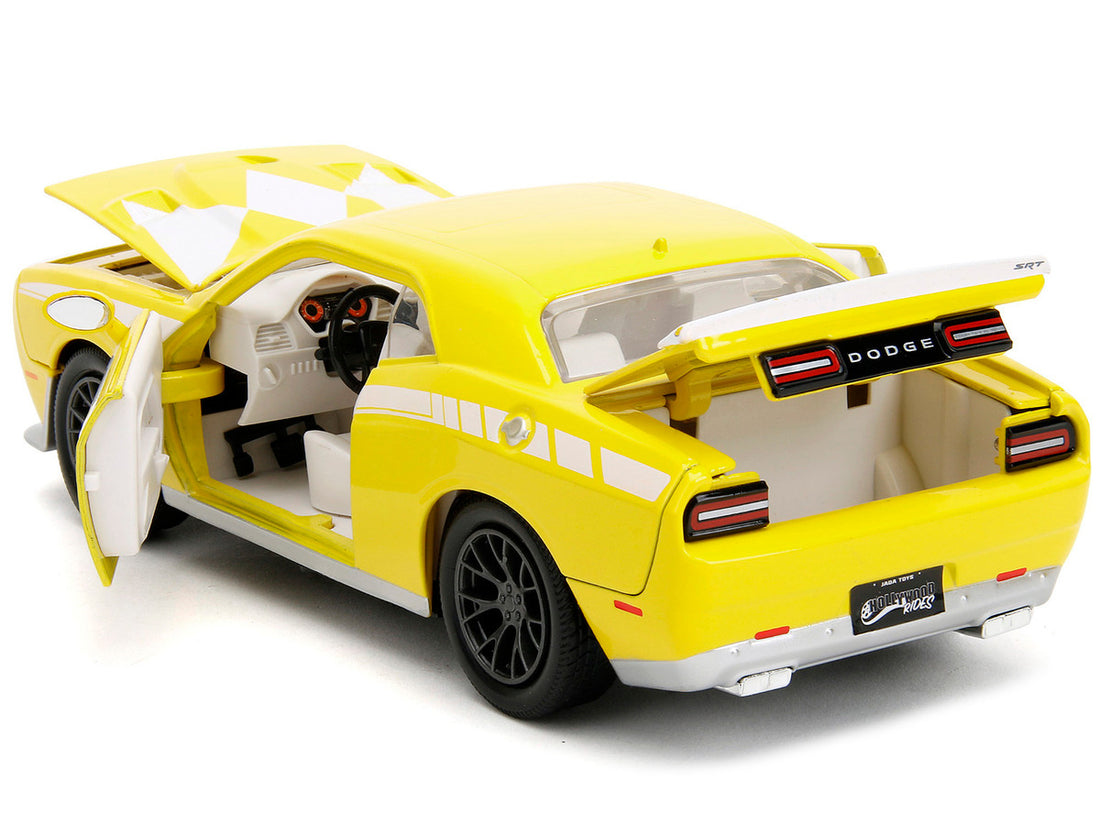 2015 Dodge Challenger SRT Hellcat Yellow with Graphics and Yellow Ranger Diecast Figure "Power Rangers" "Hollywood Rides" Series 1/24 Diecast Model Car by Jada-3