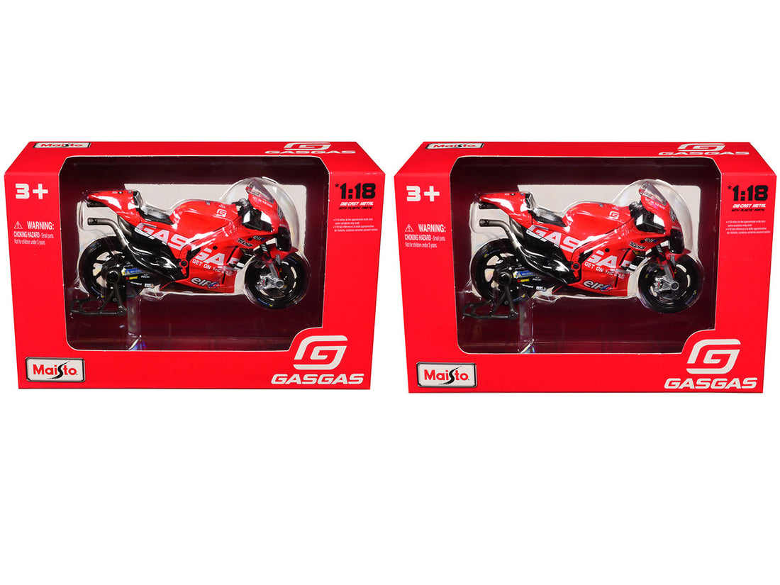 KTM RC16 #37 Augusto Fernandez and #44 Pol Espargaro "GasGas Factory Racing Tech3" "MotoGP World Championship" (2023) Set of 2 Motorcycles 1/18 Diecast Models by Maisto-1