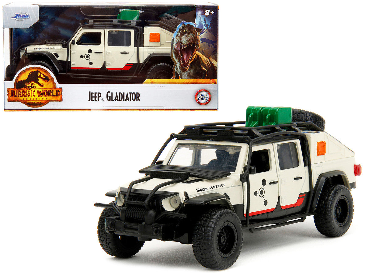 Jeep Gladiator Pickup Truck with Equipment Shell Beige with Graphics "Biosyn Genetics" "Jurassic World Dominion" (2022) Movie "Hollywood Rides" Series 1/32 Diecast Model Car by Jada-0