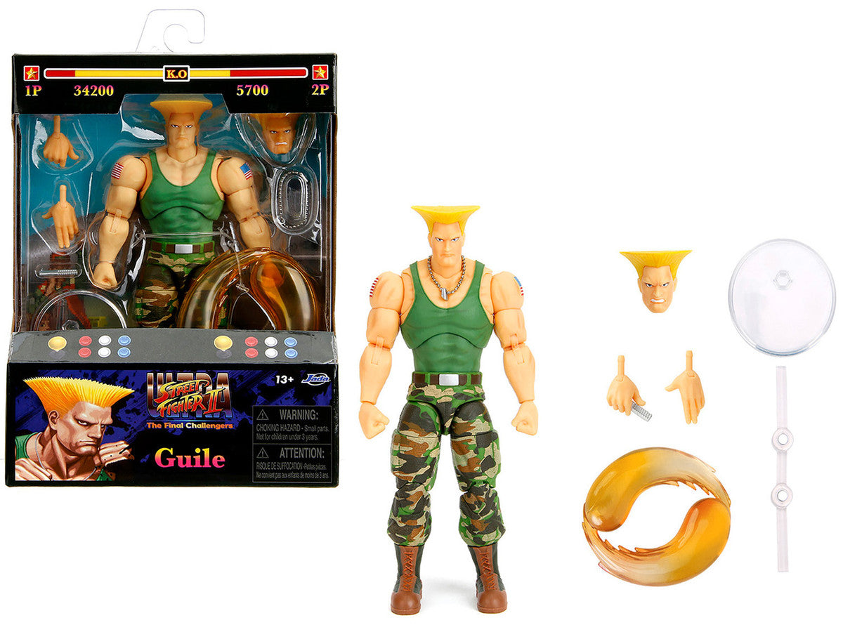 Jada Toys Guile Ultra Street Fighter II action figure with collector packaging and accessories