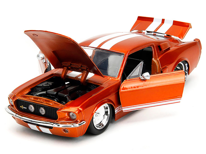 1967 Ford Mustang Shelby GT500 Candy Orange with White Stripes "Bigtime Muscle" Series 1/24 Diecast Model Car by Jada-1