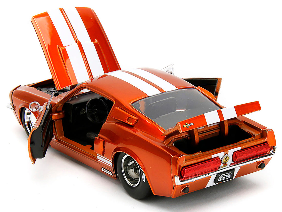 1967 Ford Mustang Shelby GT500 Candy Orange with White Stripes "Bigtime Muscle" Series 1/24 Diecast Model Car by Jada-3