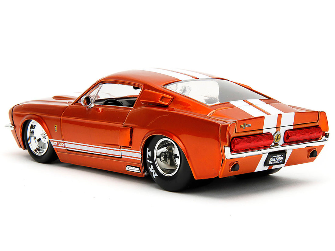 1967 Ford Mustang Shelby GT500 Candy Orange with White Stripes "Bigtime Muscle" Series 1/24 Diecast Model Car by Jada-4