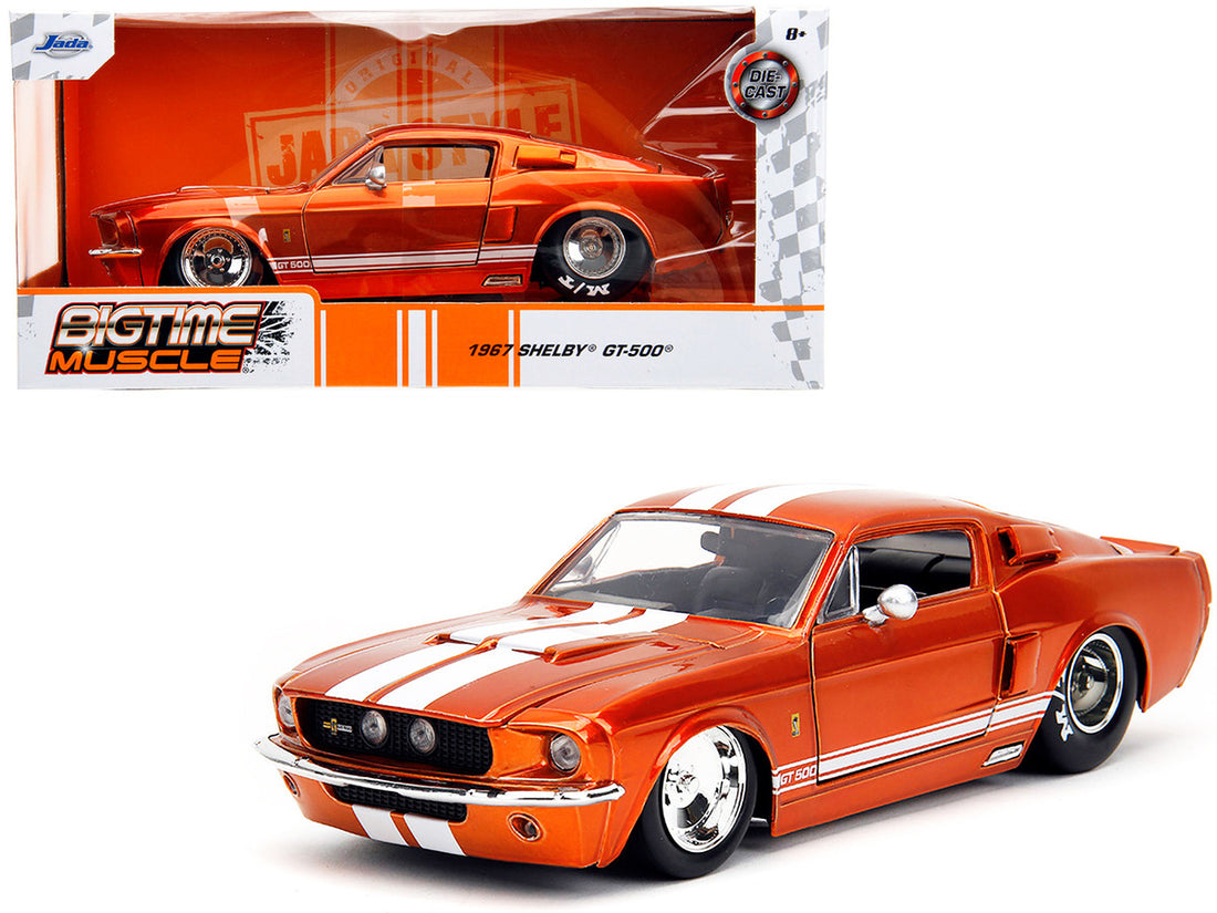 1967 Ford Mustang Shelby GT500 Candy Orange with White Stripes "Bigtime Muscle" Series 1/24 Diecast Model Car by Jada-0