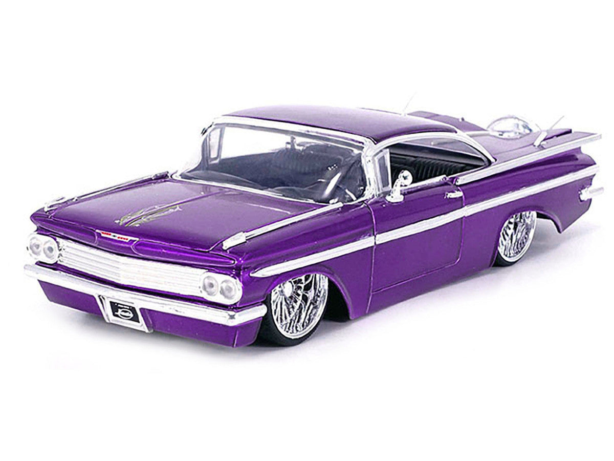 1959 Chevrolet Impala Lowrider Candy Purple with DUB Wire Wheels "Street Low" Series 1/24 Diecast Model Car by Jada-1