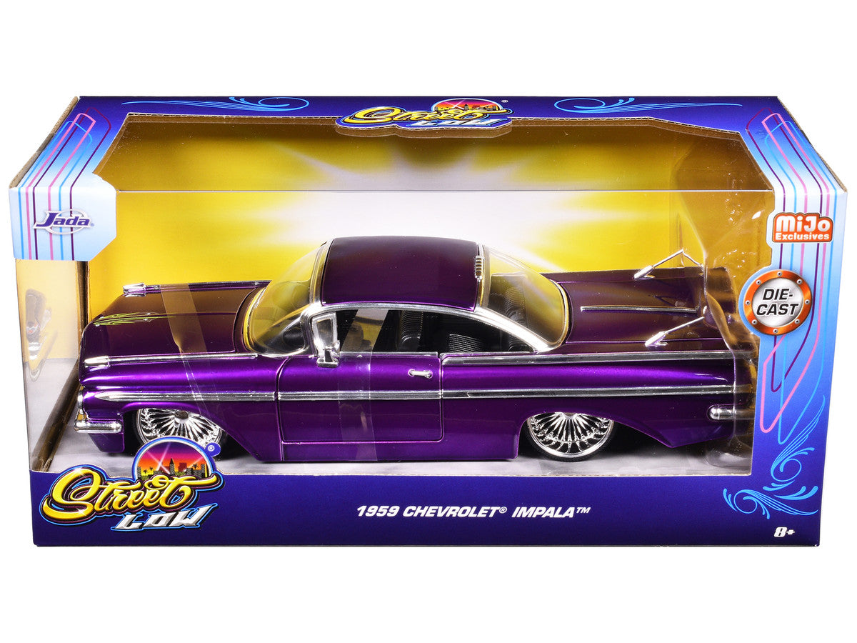 1959 Chevrolet Impala Lowrider Candy Purple with DUB Wire Wheels "Street Low" Series 1/24 Diecast Model Car by Jada-2