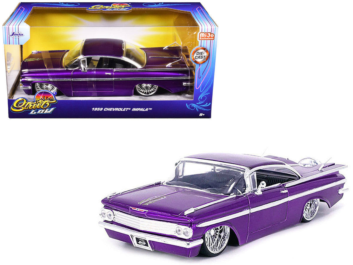 1959 Chevrolet Impala Lowrider Candy Purple with DUB Wire Wheels "Street Low" Series 1/24 Diecast Model Car by Jada-0