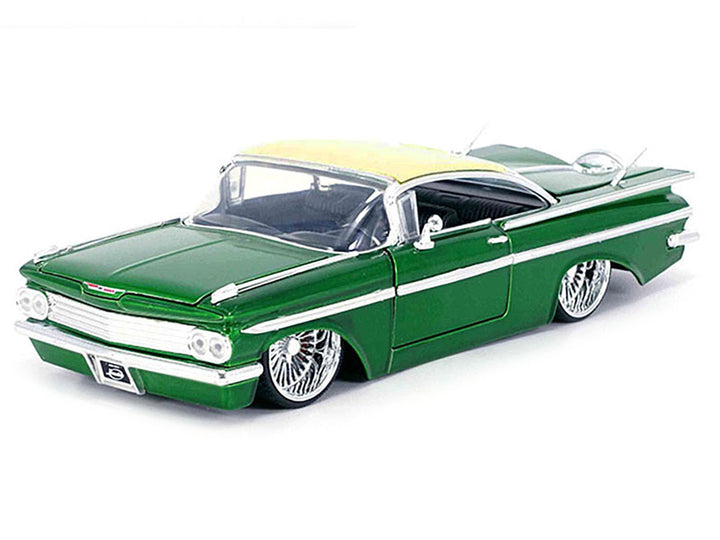 1959 Chevrolet Impala Lowrider Green Metallic with Cream Top and DUB Wire Wheels "Street Low" Series 1/24 Diecast Model Car by Jada-1