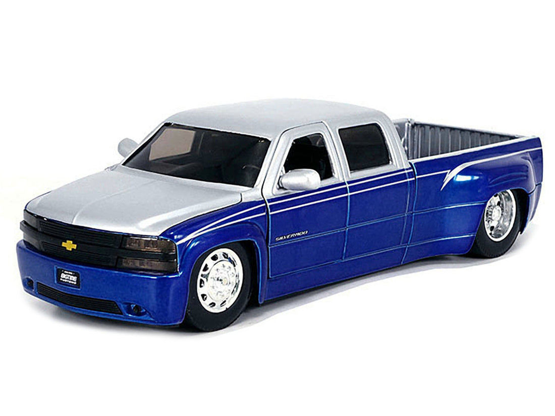 1999 Chevrolet Silverado Dually Pickup Truck Blue Metallic and Silver with Stock Wheels "Just Trucks" Series 1/24 Diecast Model Car by Jada-1