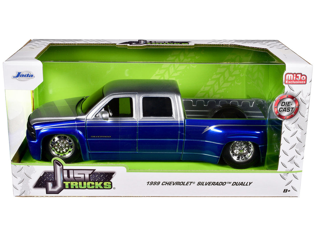 1999 Chevrolet Silverado Dually Pickup Truck Blue Metallic and Silver with Stock Wheels "Just Trucks" Series 1/24 Diecast Model Car by Jada-2