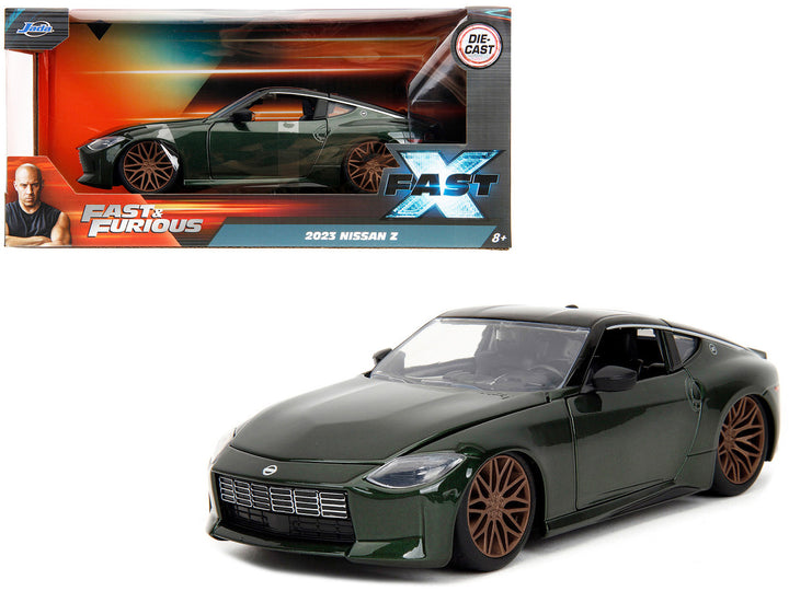 Nissan Z 2023 Dark Green Metallic with Black Top "Fast X" (2023) Movie "Fast & Furious" Series 1/24 Diecast Model Car by Jada 