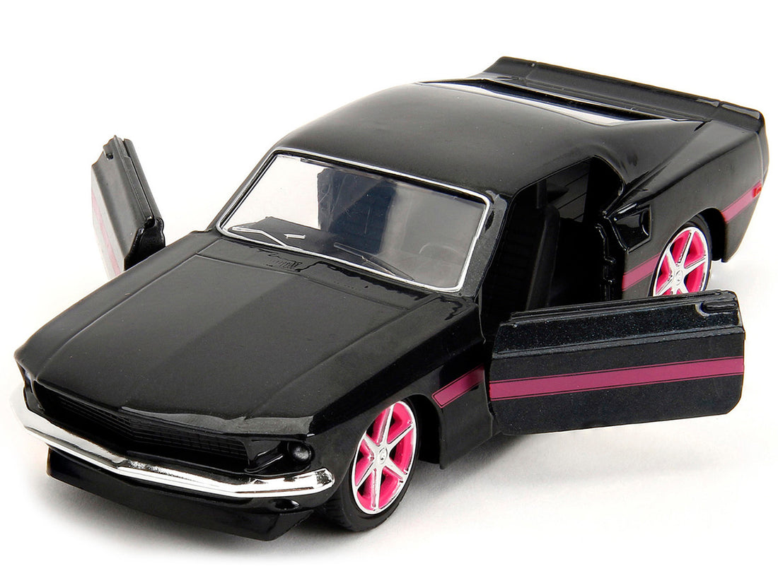 1969 Ford Mustang Black Metallic with Pink Stripes and Wheels "Pink Slips" Series 1/32 Diecast Model Car by Jada-1