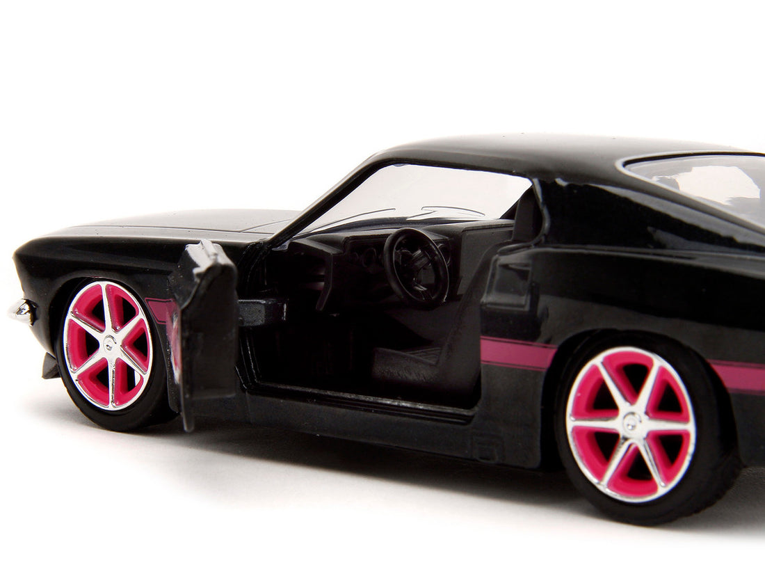 1969 Ford Mustang Black Metallic with Pink Stripes and Wheels "Pink Slips" Series 1/32 Diecast Model Car by Jada-2