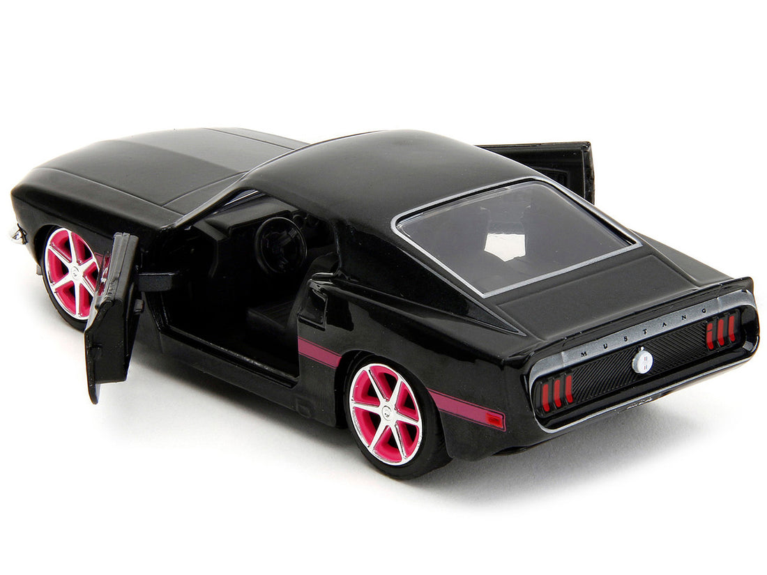 1969 Ford Mustang Black Metallic with Pink Stripes and Wheels "Pink Slips" Series 1/32 Diecast Model Car by Jada-3