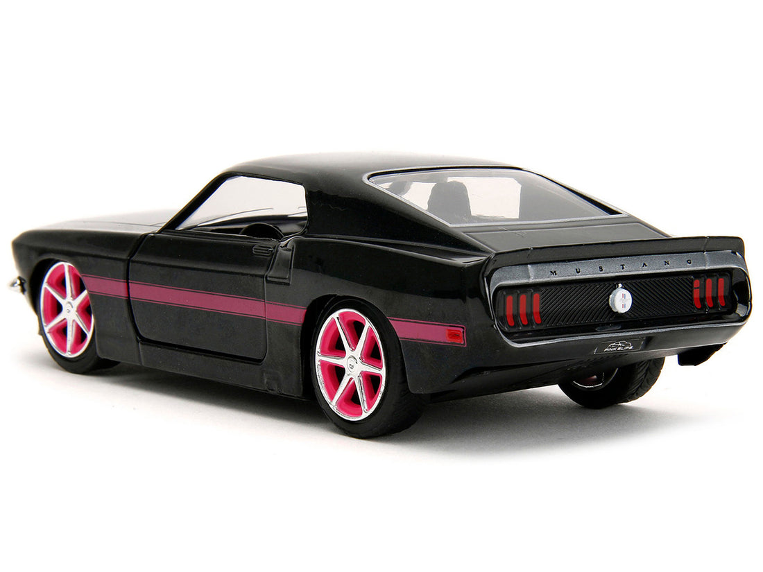 1969 Ford Mustang Black Metallic with Pink Stripes and Wheels "Pink Slips" Series 1/32 Diecast Model Car by Jada-4