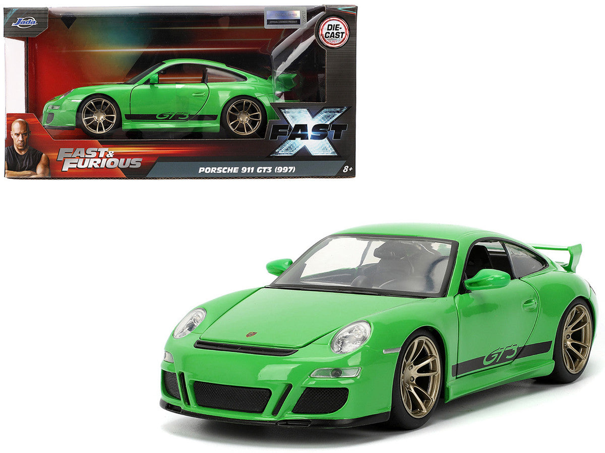 Porsche 911 GT3 (997) Green with Black Accents "Fast X" (2023) Movie "Fast & Furious" Series 1/24 Diecast Model Car by Jada-4