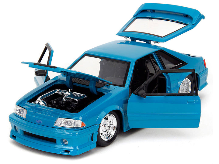 1989 Ford Mustang GT Blue with Black Hood Stripes "Fast & Furious" Series 1/24 Diecast Model Car by Jada-1