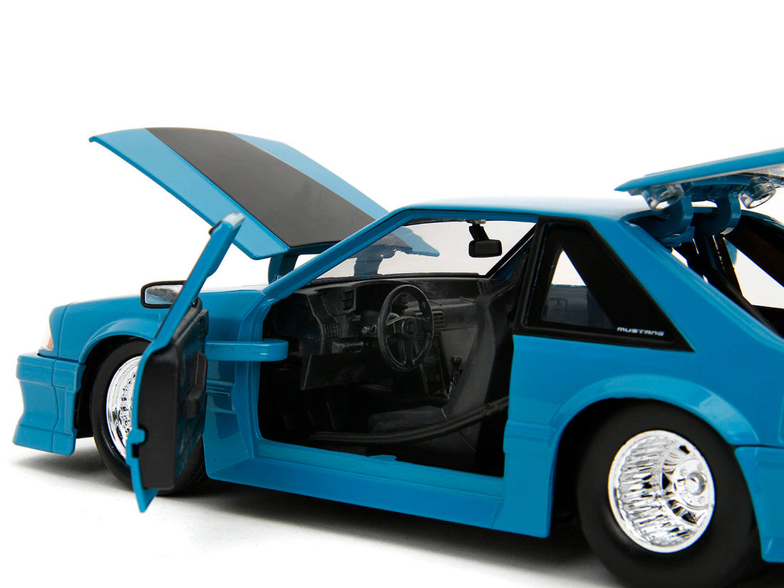 1989 Ford Mustang GT Blue with Black Hood Stripes "Fast & Furious" Series 1/24 Diecast Model Car by Jada-2