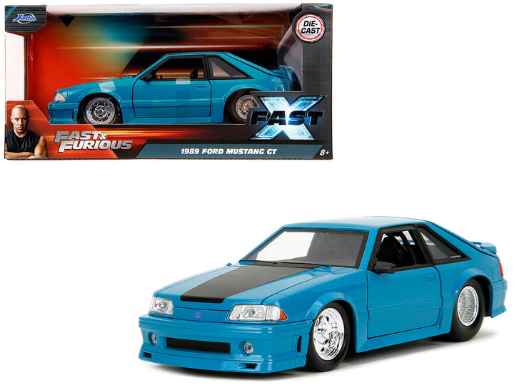 1989 Ford Mustang GT Blue with Black Hood Stripes "Fast & Furious" Series 1/24 Diecast Model Car by Jada-0