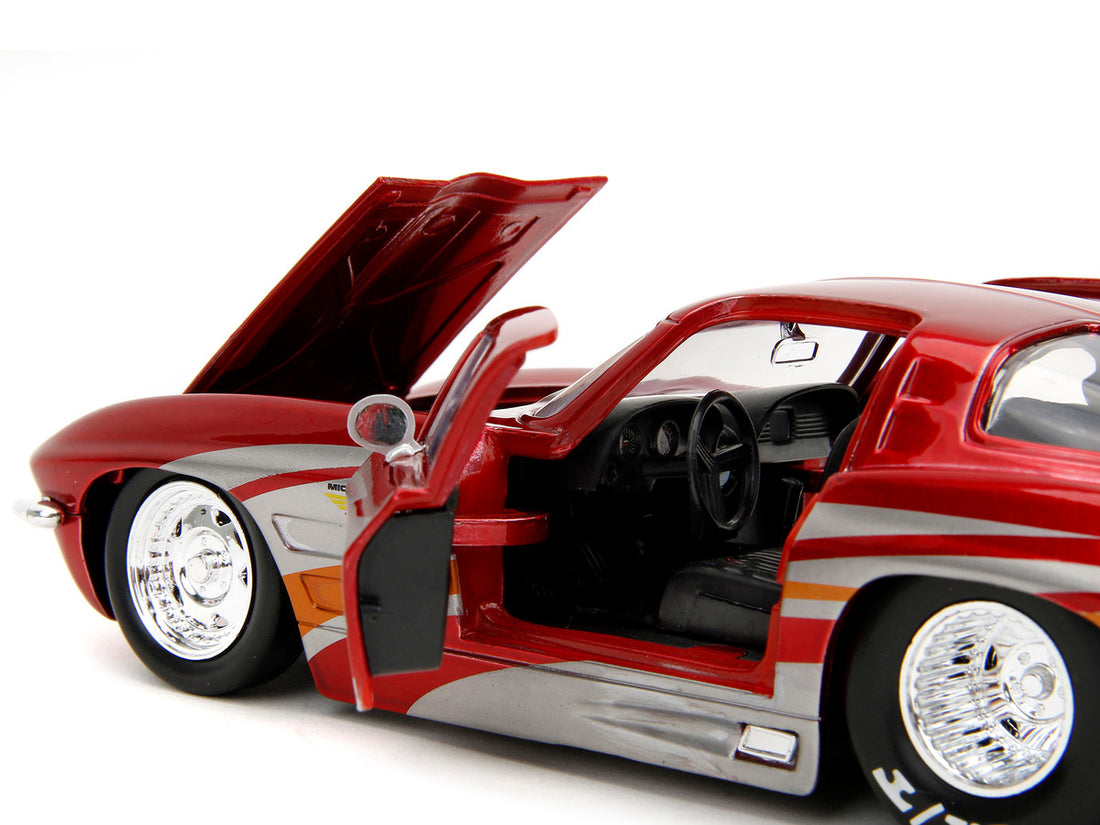 1963 Chevrolet Corvette Stingray Red Metallic with Silver Graphics "Bigtime Muscle" Series 1/24 Diecast Model Car by Jada-3