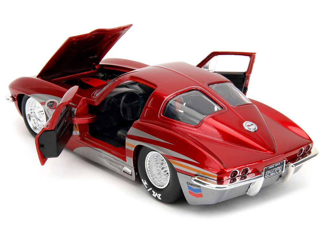 1963 Chevrolet Corvette Stingray Red Metallic with Silver Graphics "Bigtime Muscle" Series 1/24 Diecast Model Car by Jada-4