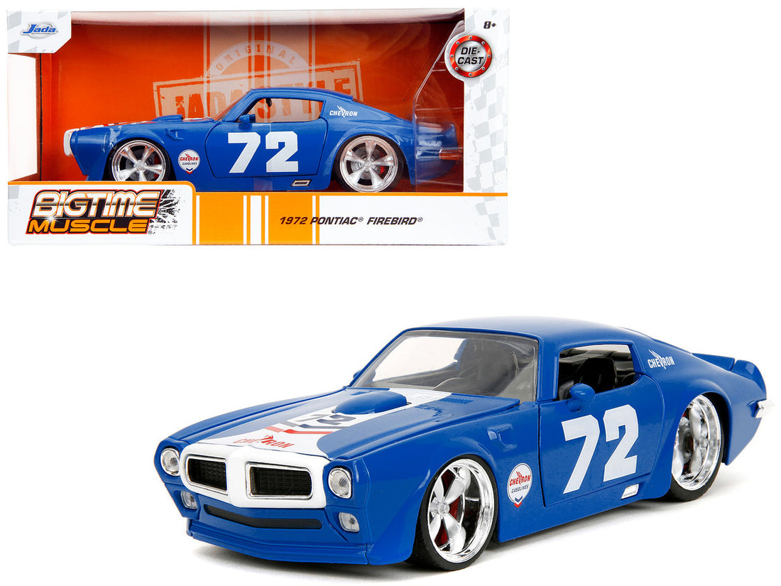 1972 Pontiac Firebird #72 Blue with White Stripe "Chevron" "Bigtime Muscle" Series 1/24 Diecast Model Car by Jada-0