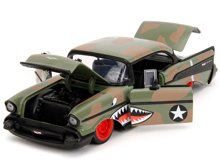 1957 Chevrolet Bel Air #3 Camouflage with Shark Mouth Graphics "Bigtime Muscle" Series 1/24 Diecast Model Car by Jada-1