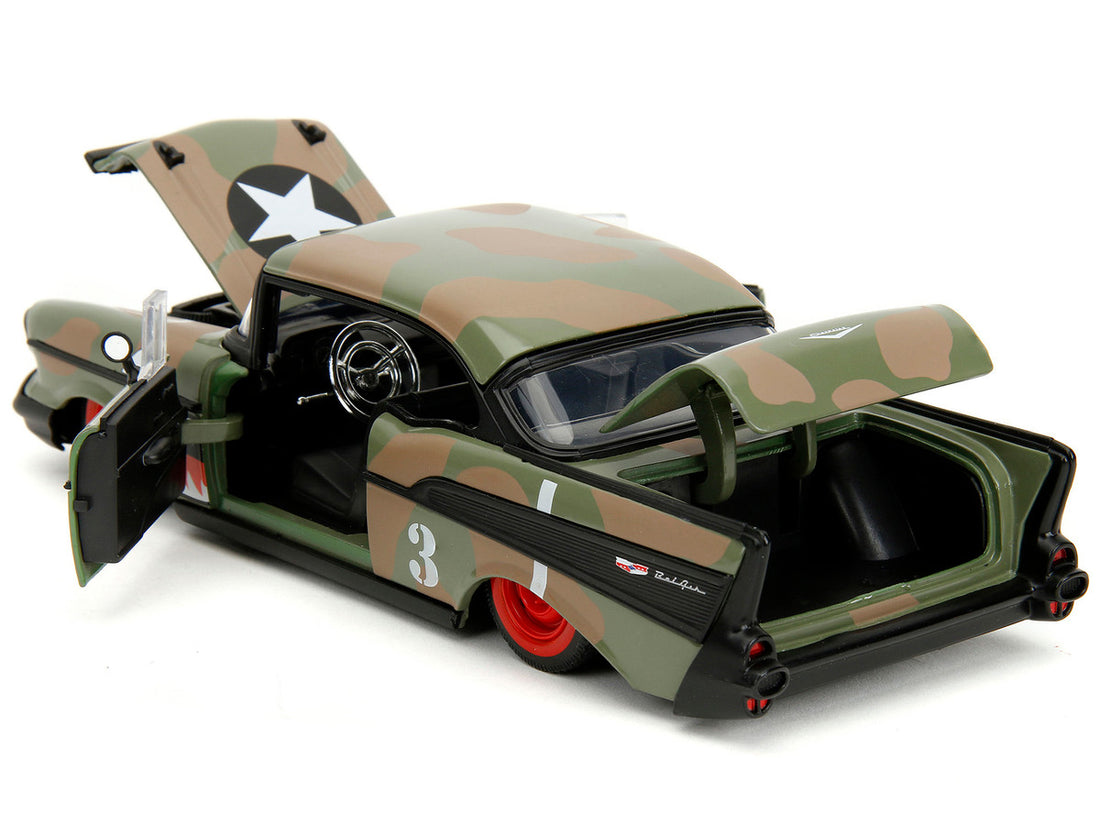 1957 Chevrolet Bel Air #3 Camouflage with Shark Mouth Graphics "Bigtime Muscle" Series 1/24 Diecast Model Car by Jada-4