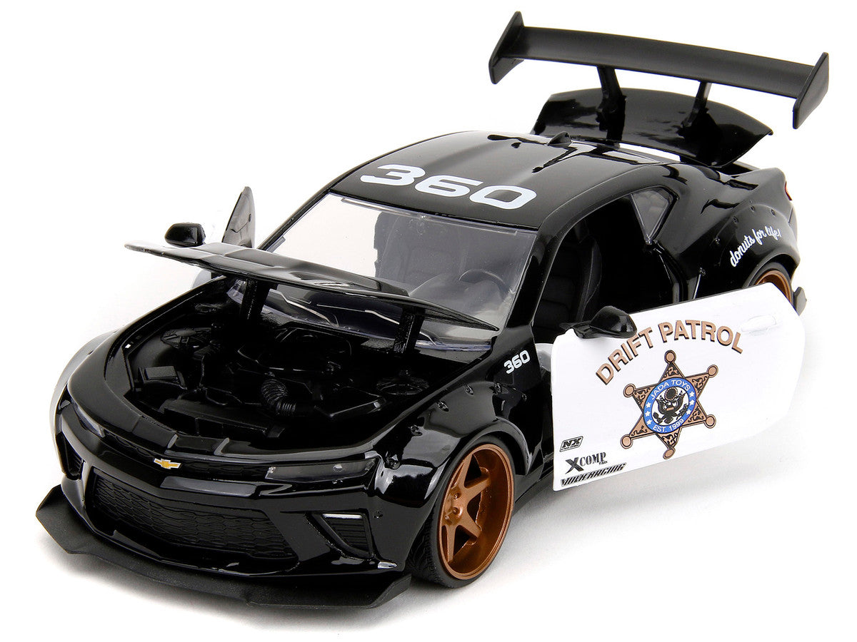 2016 Chevrolet Camaro Widebody Black and White "Drift Patrol" "Wide Body" Series 1/24 Diecast Model Car by Jada-1