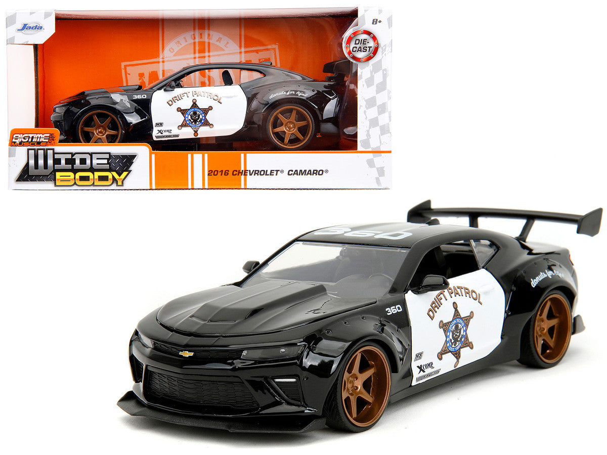 2016 Chevrolet Camaro Widebody Black and White "Drift Patrol" "Wide Body" Series 1/24 Diecast Model Car by Jada-0