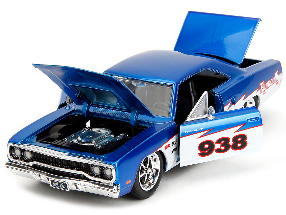 1970 Plymouth Road Runner #938 Candy Blue and White "Bigtime Muscle" Series 1/24 Diecast Model Car by Jada-1