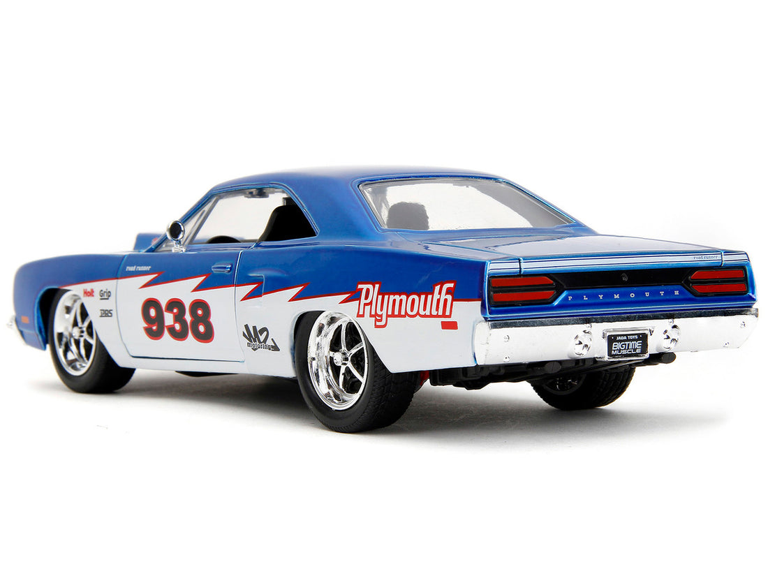 1970 Plymouth Road Runner #938 Candy Blue and White "Bigtime Muscle" Series 1/24 Diecast Model Car by Jada-4