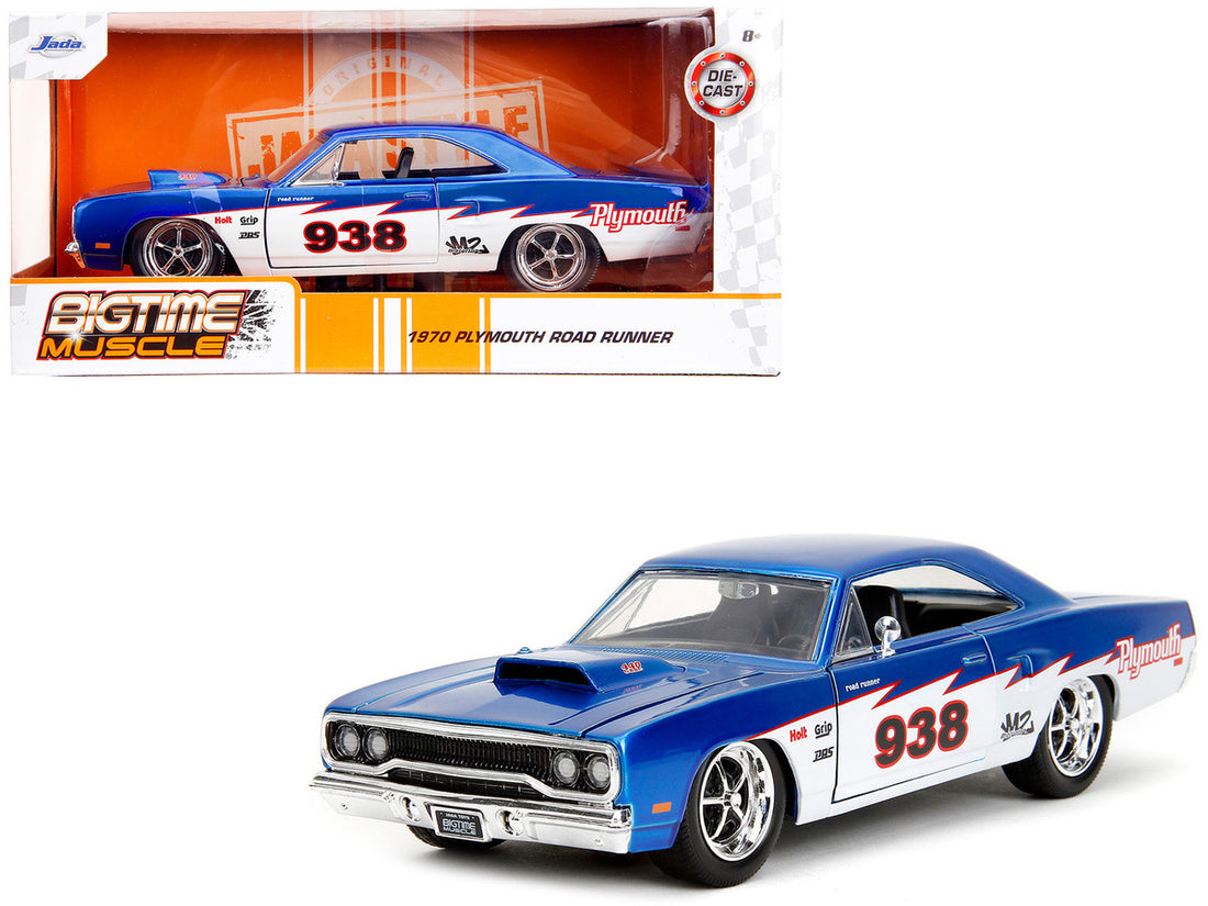 1970 Plymouth Road Runner #938 Candy Blue and White "Bigtime Muscle" Series 1/24 Diecast Model Car by Jada-0