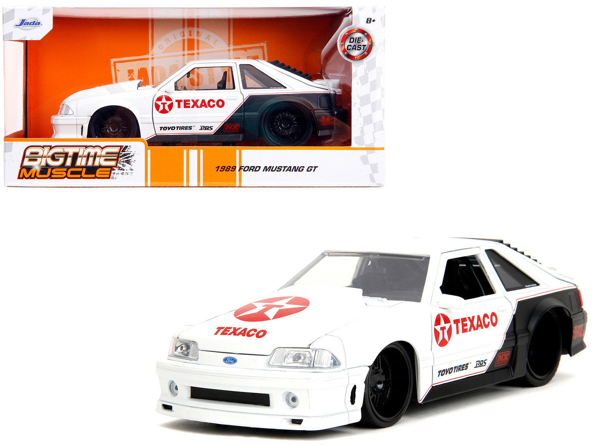 1989 Ford Mustang GT "Texaco" White and Matt Black with Graphics "Bigtime Muscle" Series 1/24 Diecast Model Car by Jada-0
