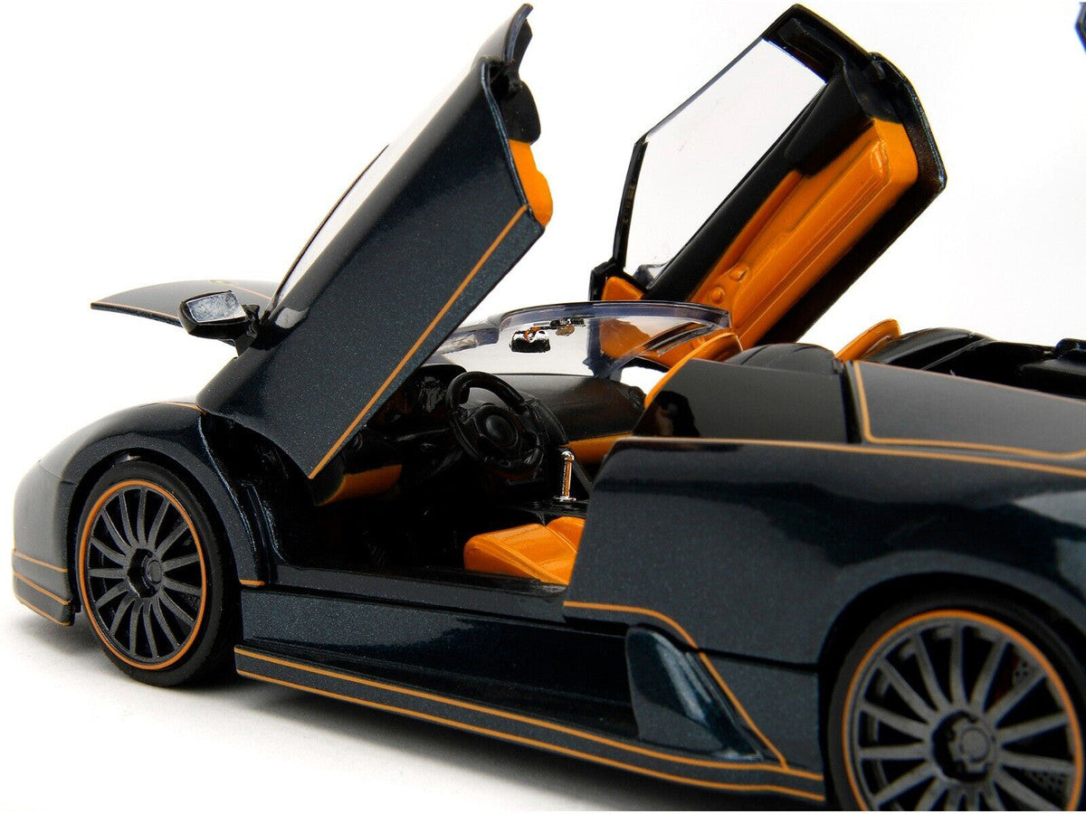 Lamborghini Murcielago Roadster Black Metallic with Orange Interior "Pink Slips" Series 1/24 Diecast Model Car by Jada-2
