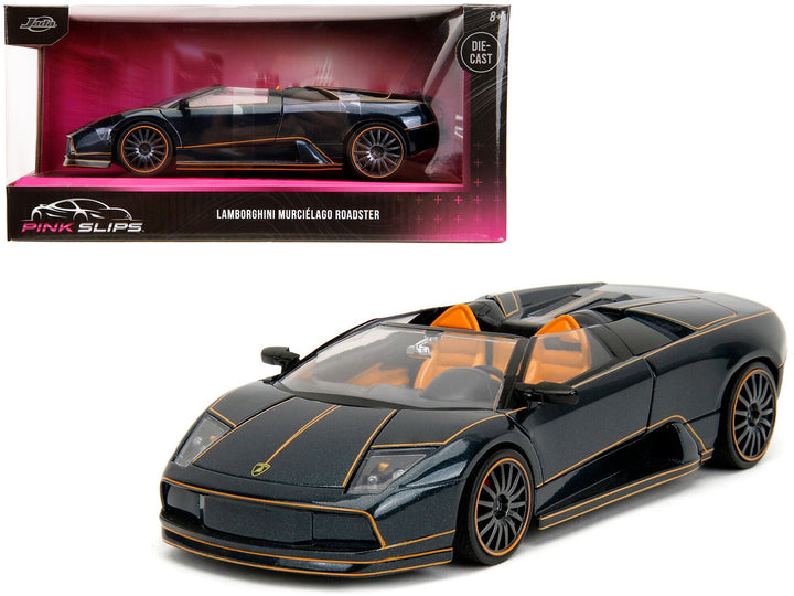 Lamborghini Murcielago Roadster Black Metallic with Orange Interior "Pink Slips" Series 1/24 Diecast Model Car by Jada-0
