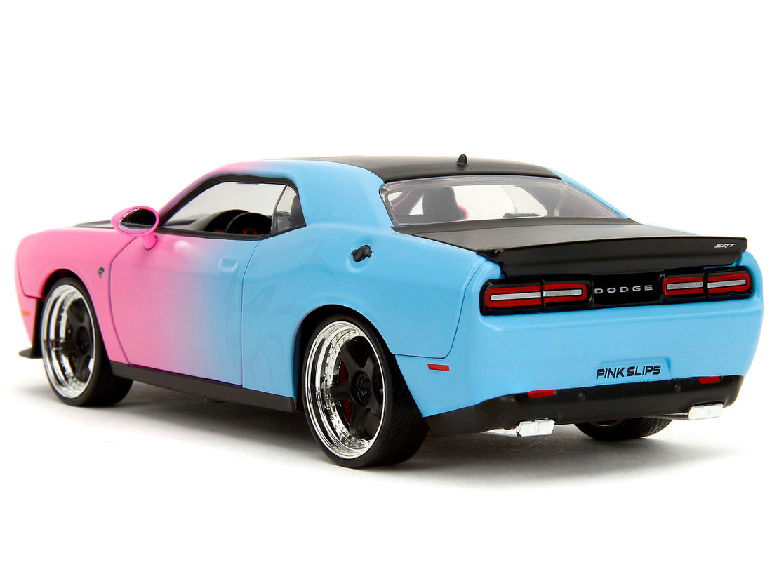 2015 Dodge Challenger SRT Hellcat Pink and Blue Gradient with Matt Black Hood and Top "Pink Slips" Series 1/24 Diecast Model Car by Jada-3