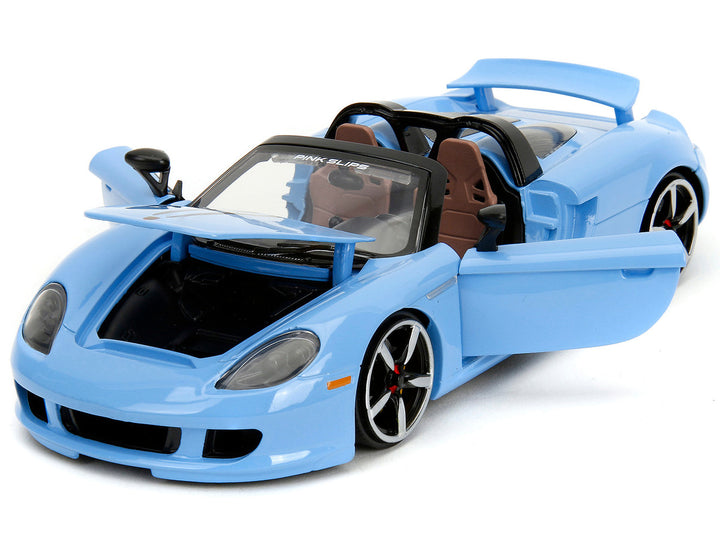 Porsche Carrera GT Convertible Blue with Black Stripes "Pink Slips" Series 1/24 Diecast Model Car by Jada-1