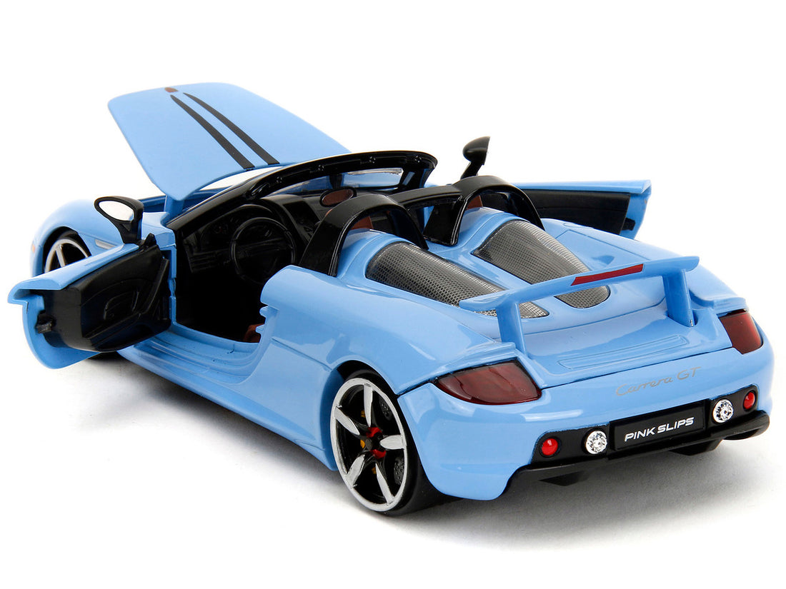 Porsche Carrera GT Convertible Blue with Black Stripes "Pink Slips" Series 1/24 Diecast Model Car by Jada-3