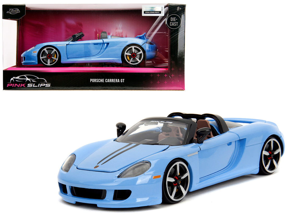 Porsche Carrera GT Convertible Blue with Black Stripes "Pink Slips" Series 1/24 Diecast Model Car by Jada-0